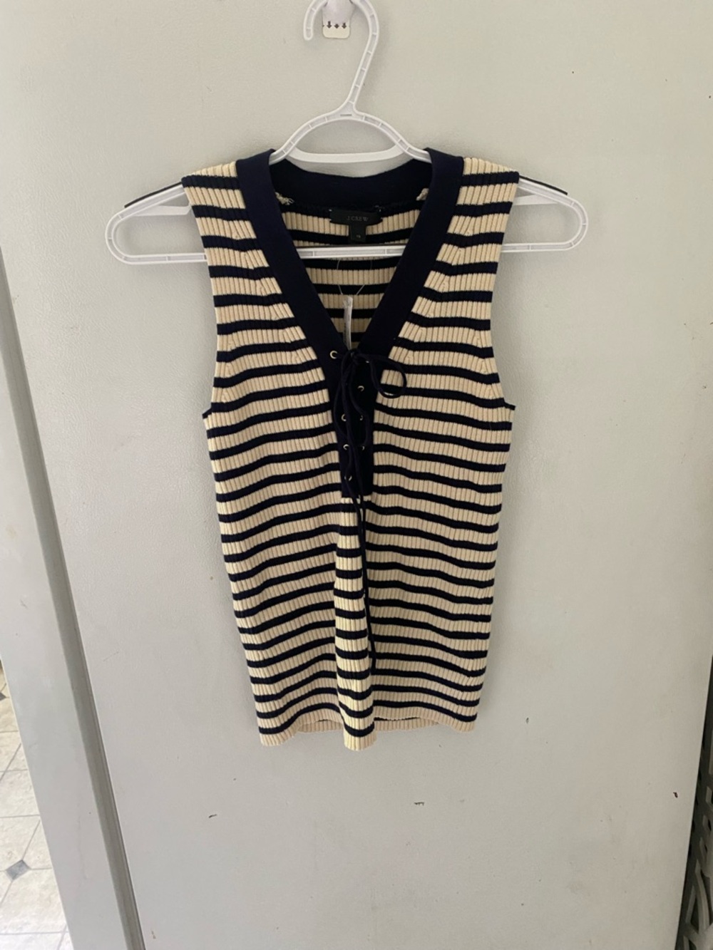 J. Crew Striped Lace-Up Ribbed Tank - Cream & Navy - Picture 1 of 5